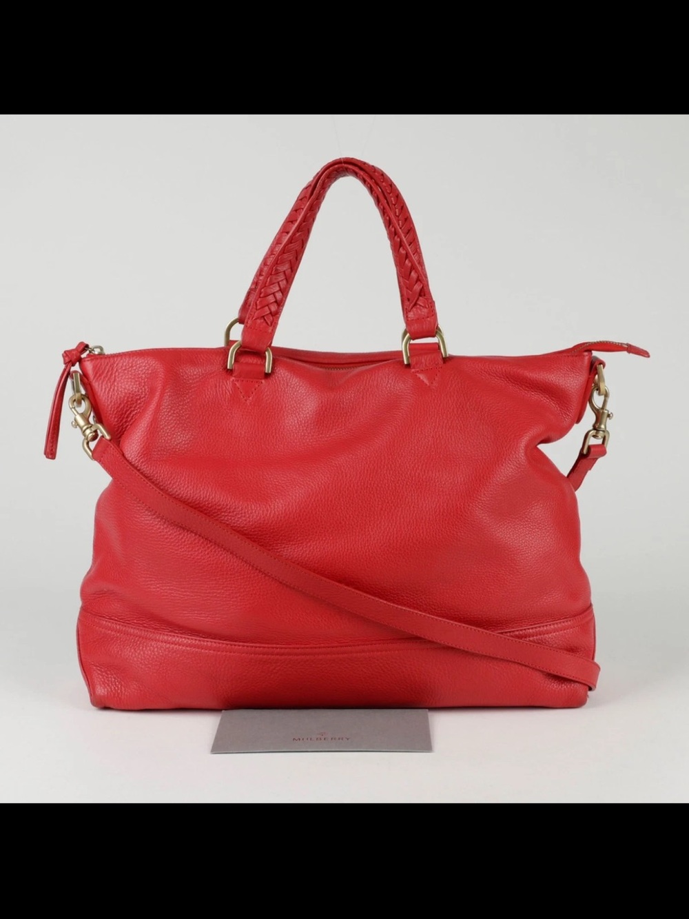 Mulberry Red Leather Braided-Handle Shoulder Bag
